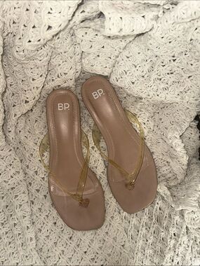 bp Taupe Square-Toe Sandals with Clear Gold-Strap Detail